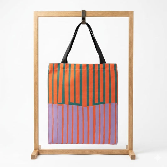 Tote bag artesanal cerezas lazo rayas naranja lila Encantos . Trasera