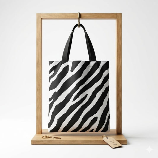 Tote bag artesanal cebra corazones satén rosa Encantos. Trasera