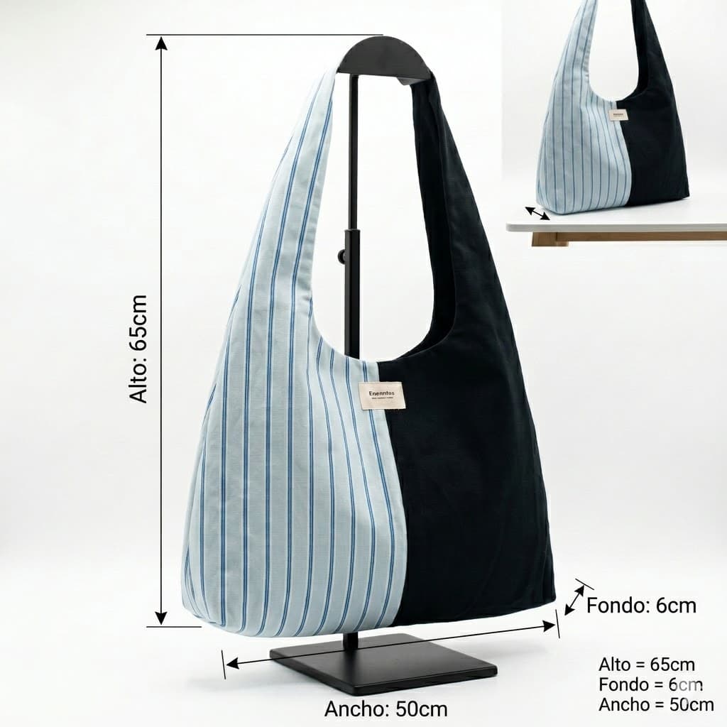Medidas del bolso hobo: alto 65cm, ancho 50cm, fondo 6cm