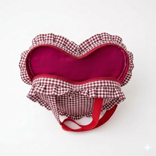 Bolso corazón abierto - interior fucsia y cierre cremallera