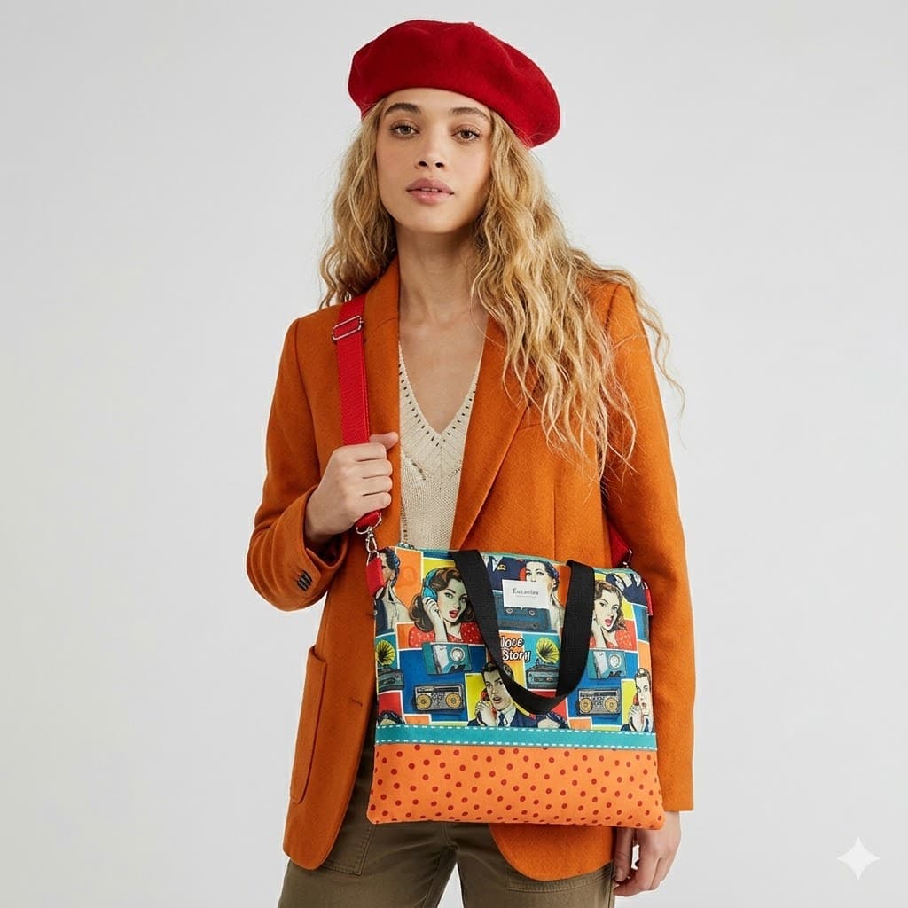 Bolso Colección Carolina Estampado Pop Art artesanal hecho a mano, modelo
