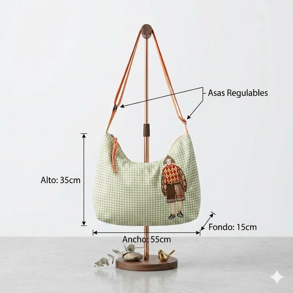 Medidas del Bolso Saco Vichy Verde Menta Artesanal | Encantos