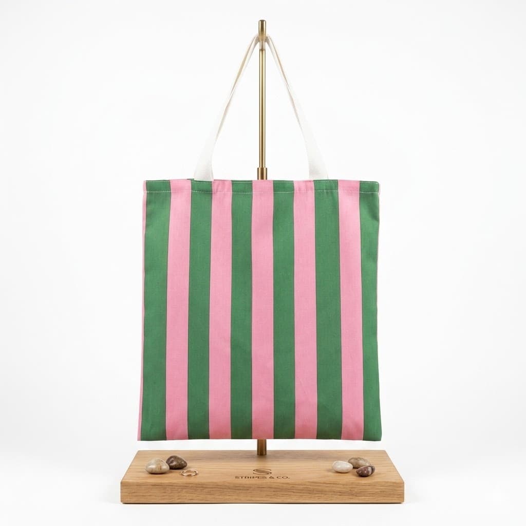 Tote bag artesanal medusa rayas verde rosa Encantos. Trasera