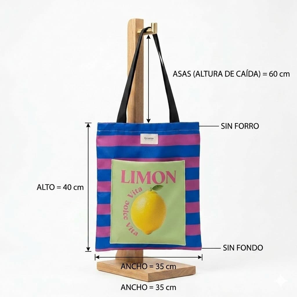  bag artesanal limón Dolce Vita rayas azul rosa Encantos. Modelo