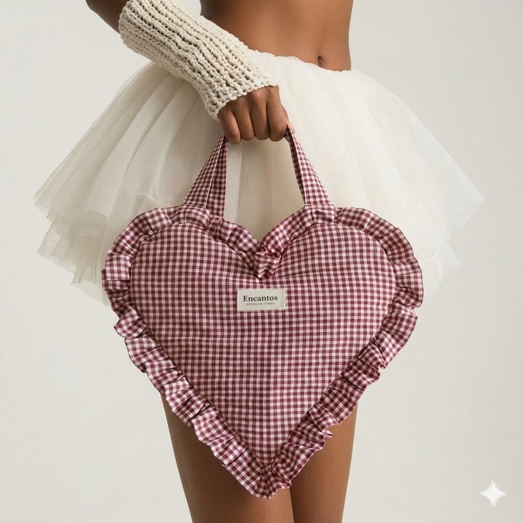 Bolso corazón vichy - modelo en mano