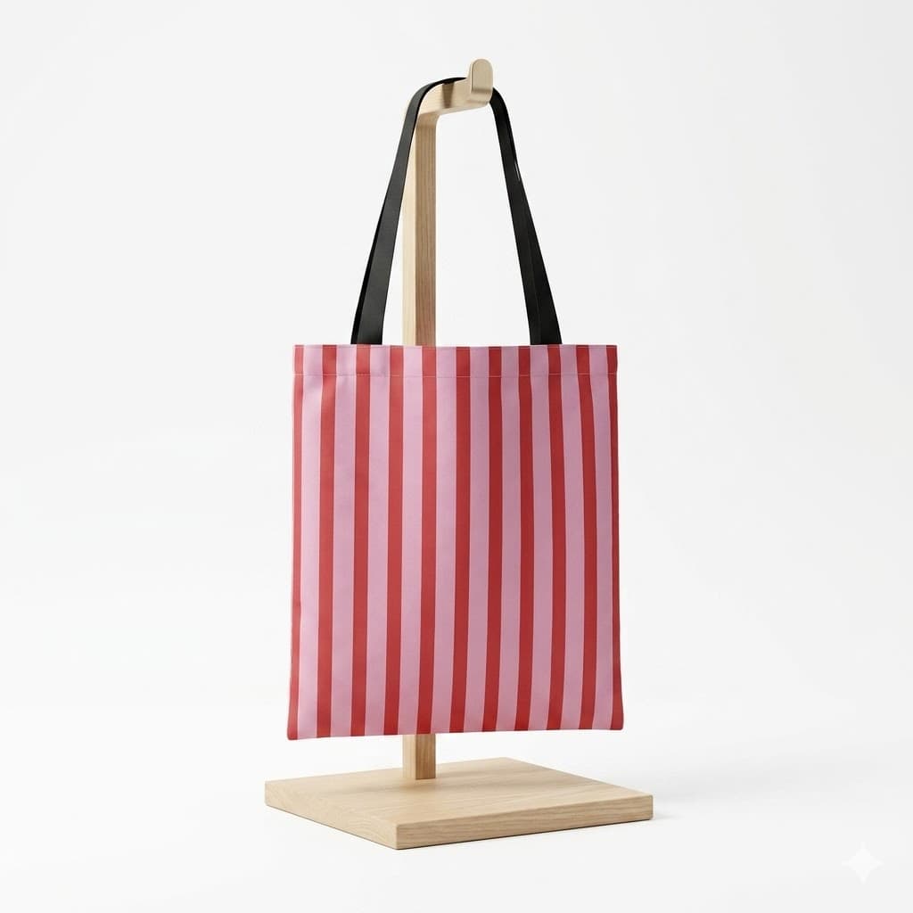 Tote bag artesanal Love rayas rojo rosa Encantos. Trasera