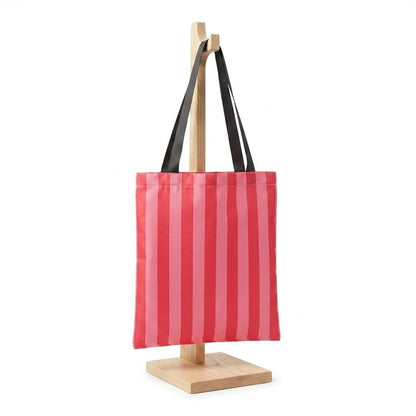 Tote bag artesanal Love bolsillo bordado rayas rosa rojo Encantos. Trasera