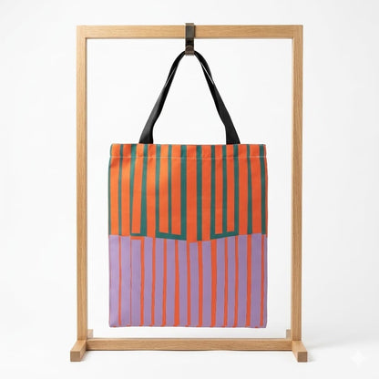 Tote bag artesanal cerezas lazo rayas naranja lila Encantos . Trasera