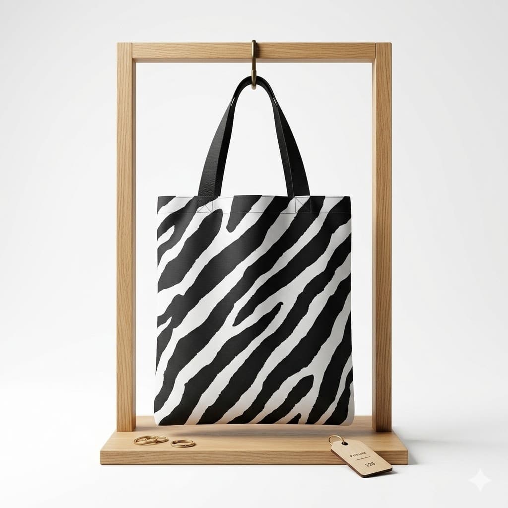 Tote bag artesanal cebra corazones satén rosa Encantos. Trasera