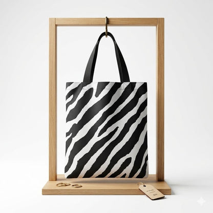 Tote bag artesanal cebra corazones satén rosa Encantos. Trasera