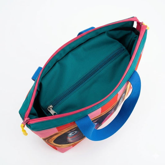 Forro interior y cremallera del tote bag sardines artesanal hecho a mano