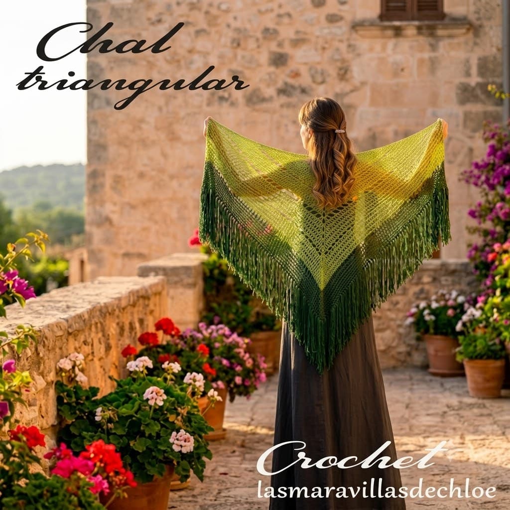Chal triangular crochet degradado verde - Chal triangular lasmaravillasdechloe