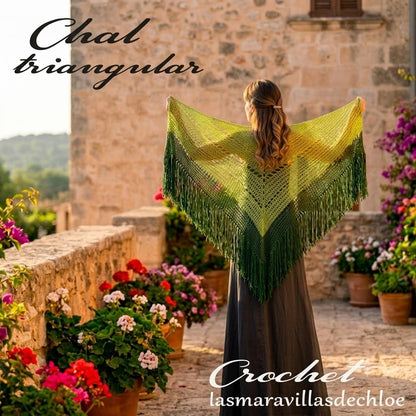 Chal triangular crochet degradado verde - Chal triangular lasmaravillasdechloe