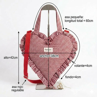 Bolso corazón con volantes - medidas: alto 42cm, ancho 38cm
