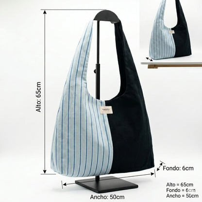 Medidas del bolso hobo: alto 65cm, ancho 50cm, fondo 6cm