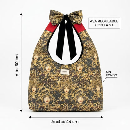 Bolso Hobo Estampado Barroco Dorado artesanal, medidas