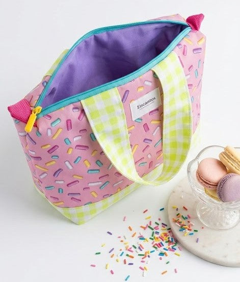 Bolso Colección Carolina Estampado Sprinkles Rosa artesanal, detalle interior
