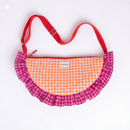 Bolso Media Luna Vichy Naranja y Fucsia