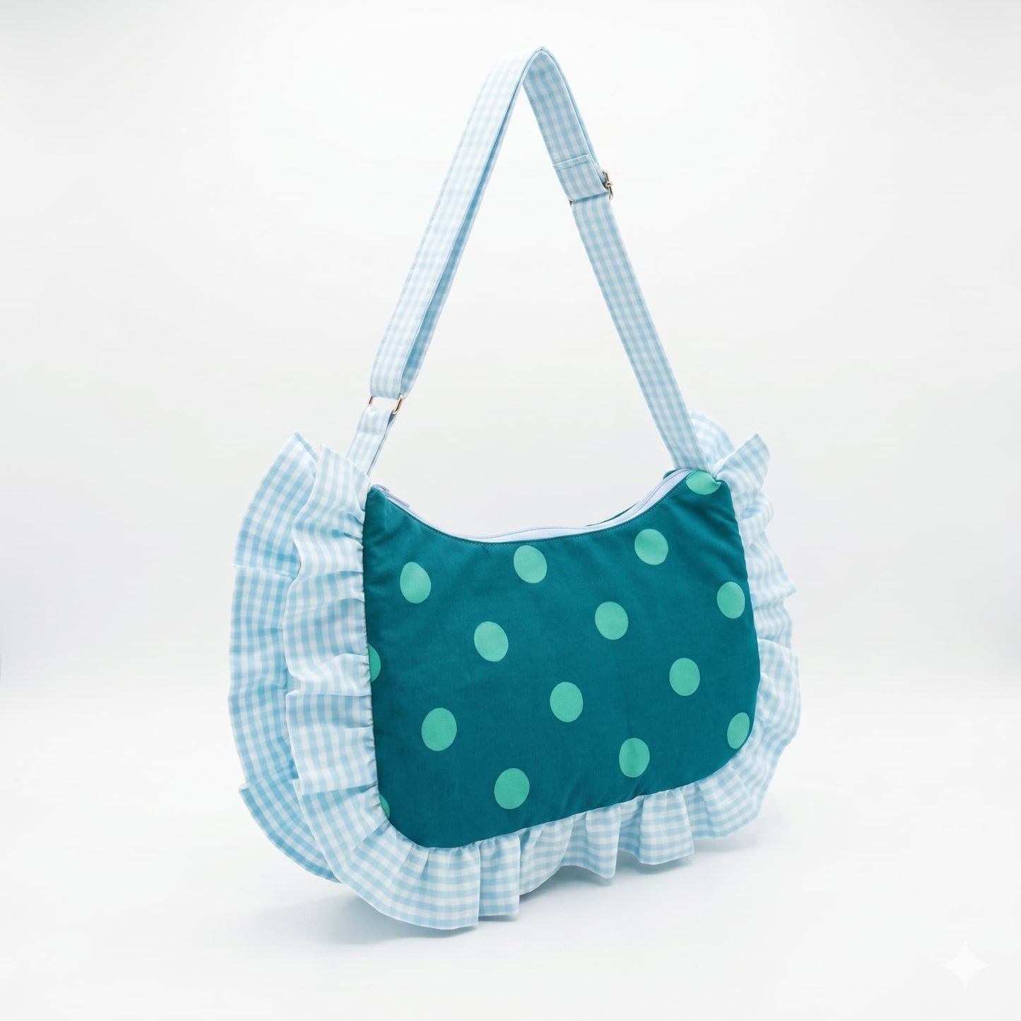 Bolso hobo con volantes lunares teal - vista trasera