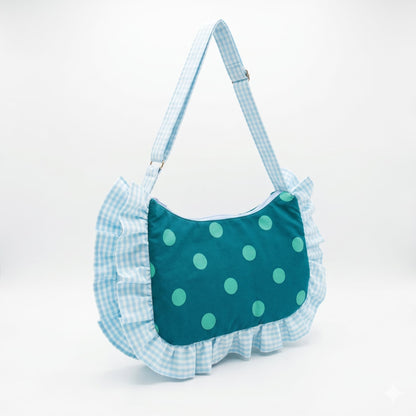 Bolso hobo con volantes lunares teal - vista trasera