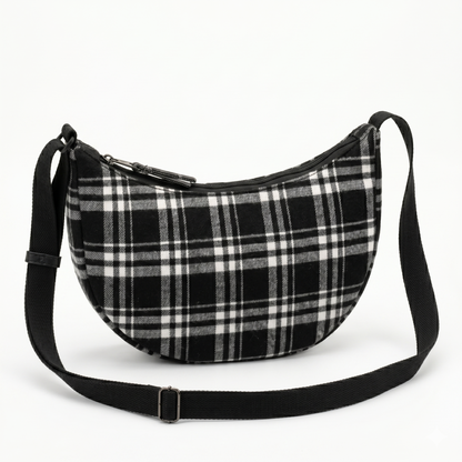 Bolso bandolera Luna Denim Tartan con tachuelas doradas — artesanal — Encantos