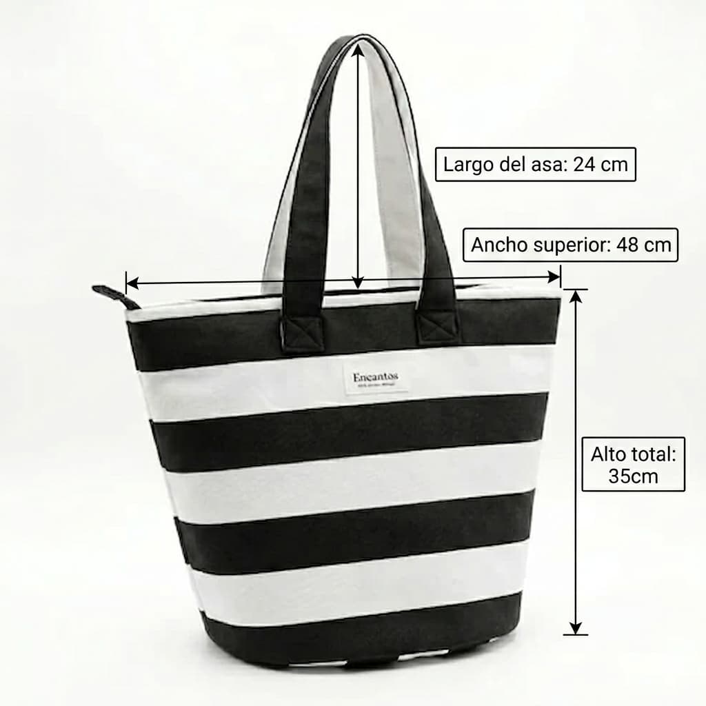 Bolso Tote Rayas Blanco y Negro artesanal en tela de rayas hecho a mano