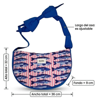 Bolso Hobo Sardinas artesanal con estampado de sardinas hecho a mano