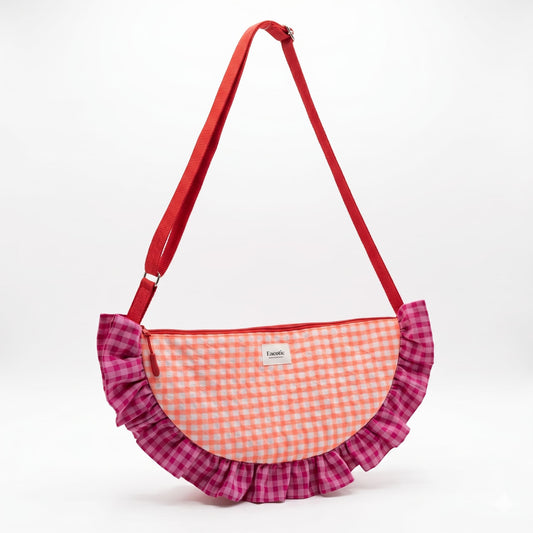 Bolso Media Luna Vichy Naranja y Fucsia - frontal