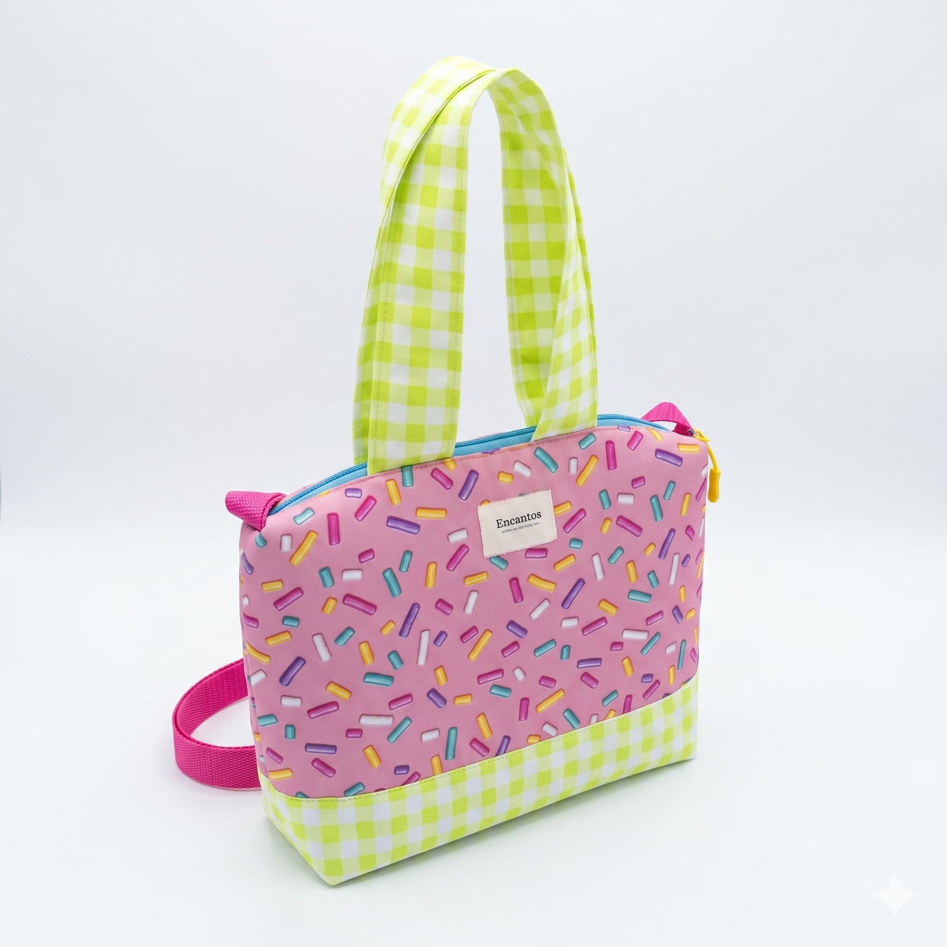 Bolso Colección Carolina Estampado Sprinkles Rosa artesanal, vista frontal | Encantos
