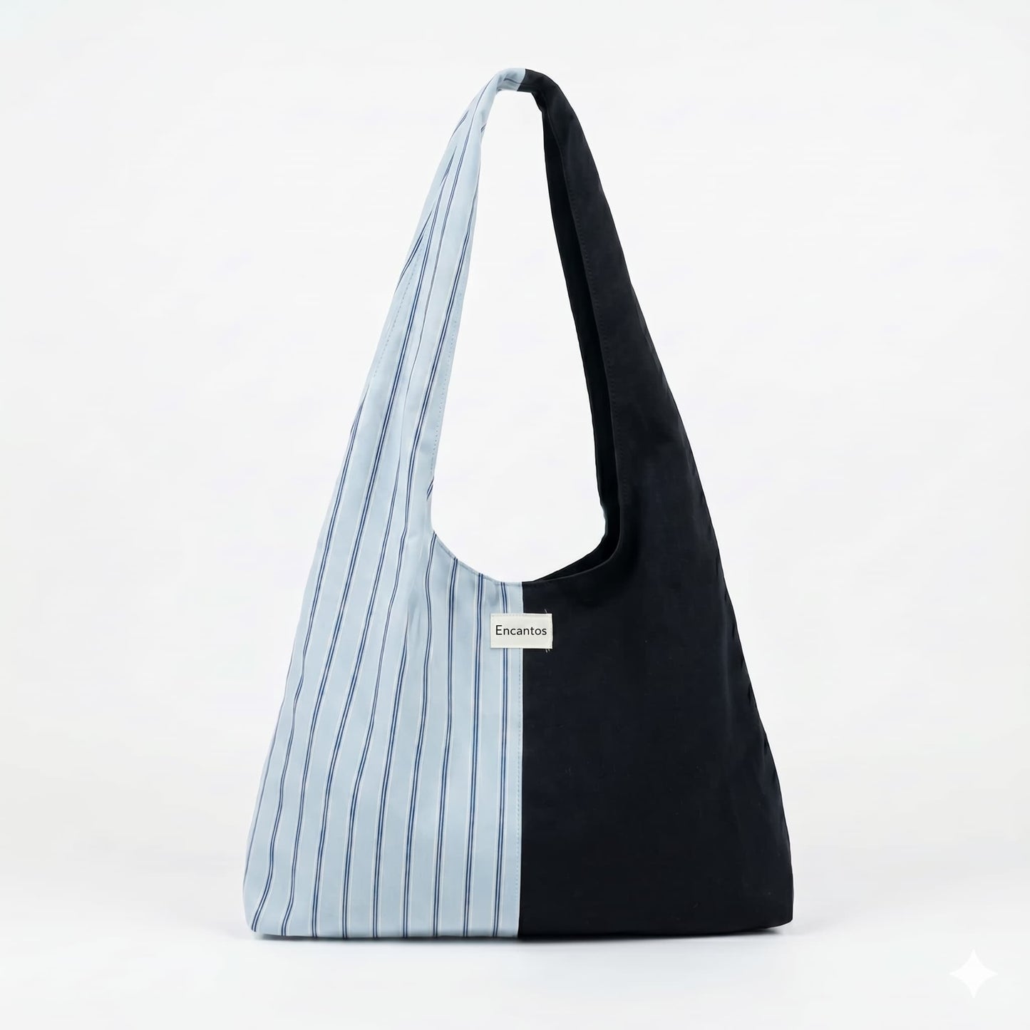 Bolso hobo bicolor rayas azul celeste y azul marino – vista frontal