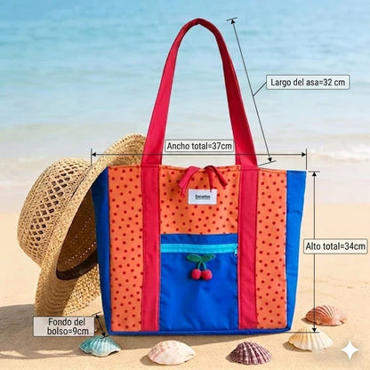 Bolso Tote Cerezas artesanal con estampado de cerezas hecho a mano, detalle | Encantos