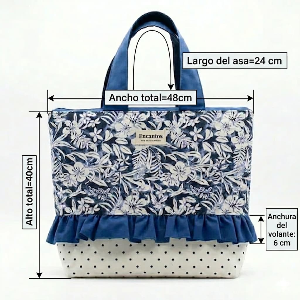 Bolso Tote Playa Azul Tropical con Volante artesanal hecho a mano