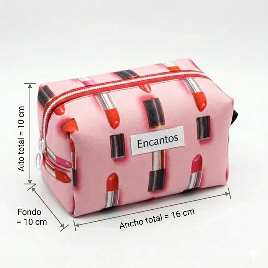 Neceser Labiales Love artesanal con estampado de labiales hecho a mano