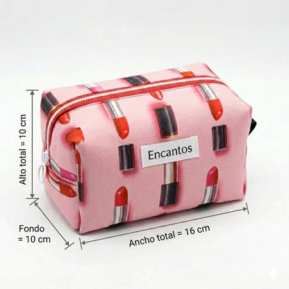 Neceser Labiales Love artesanal con estampado de labiales hecho a mano