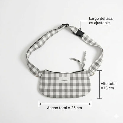 Riñonera Vichy Beige artesanal en tela de cuadros beige hecha a mano