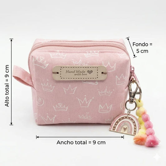 Neceser Cube Rosa artesanal hecho a mano en tela rosa con cremallera