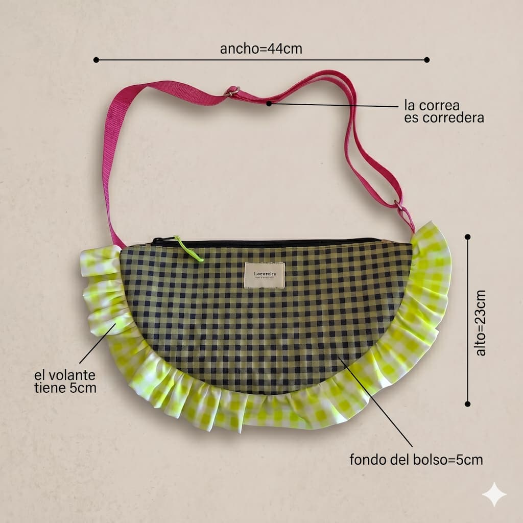 Bolso Media Luna Vichy Verde y Lima - medidas