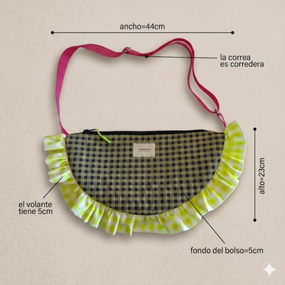 Bolso Media Luna Vichy Verde y Lima - medidas