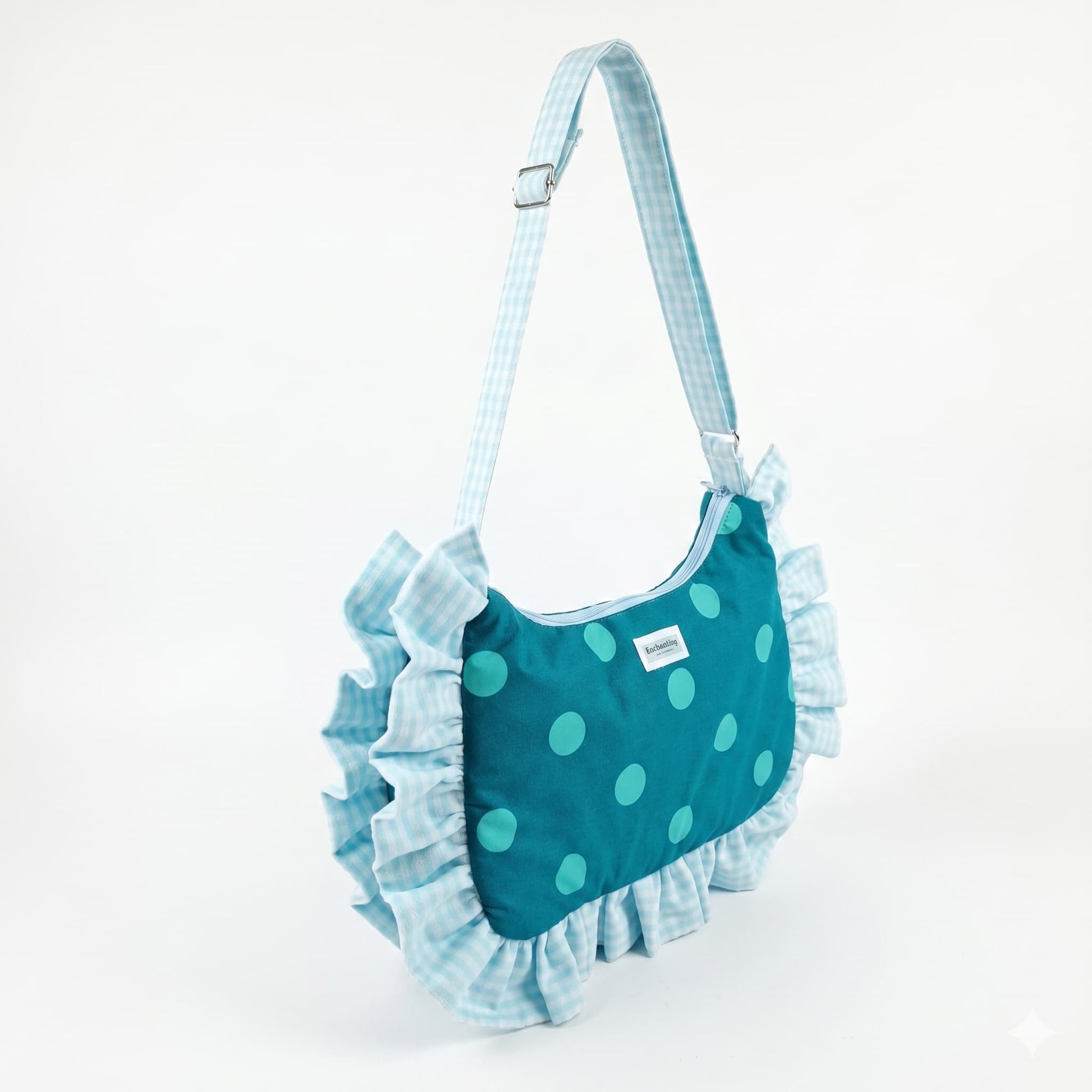 Bolso hobo con volantes lunares teal - vista lateral
