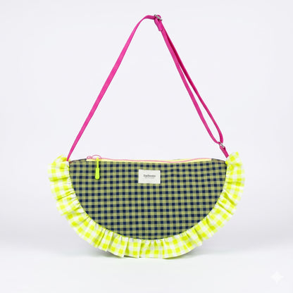 Bolso Media Luna Vichy Verde y Lima - frontal