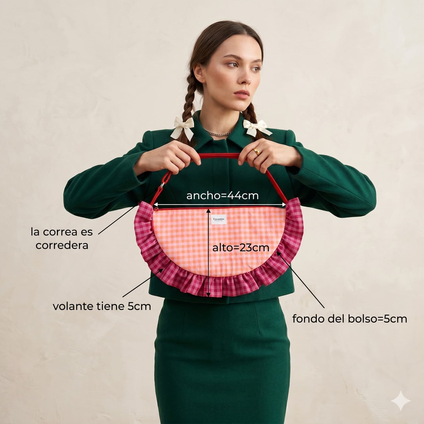 Bolso Media Luna Vichy Naranja y Fucsia - modelo