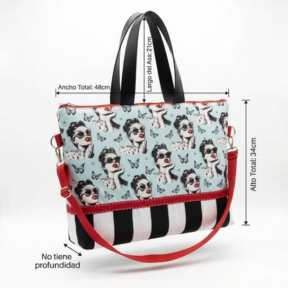 Bolso Tote Pin-Up Vintage artesanal con estampado retro hecho a mano