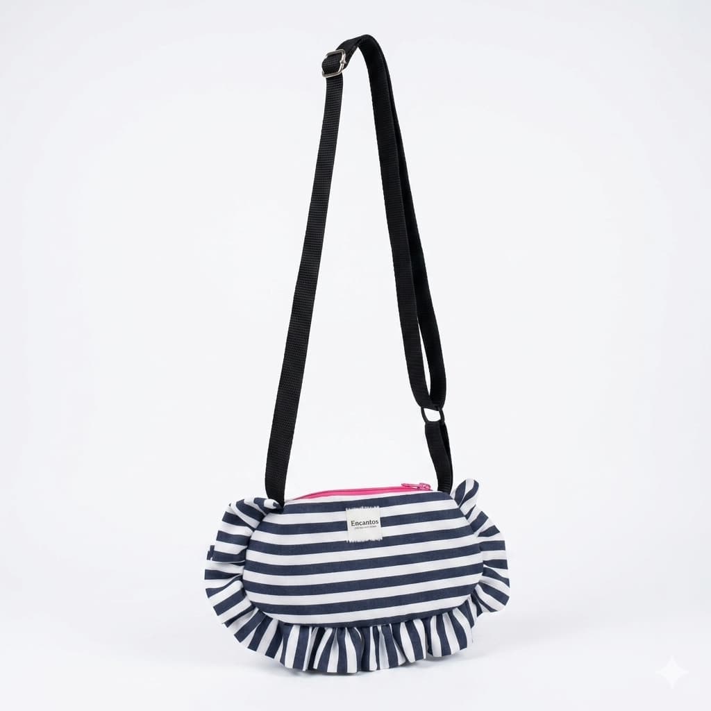 Bolso cruzado Luna marinero con volantes - vista frontal con correa