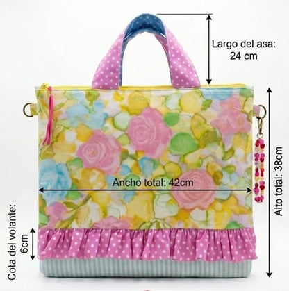 Bolso Tote Rosas Acuarela artesanal con estampado de rosas en acuarela hecho a mano