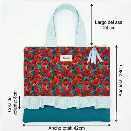 Bolso Cuquito con Amapolas y Volante artesanal con estampado floral hecho a mano