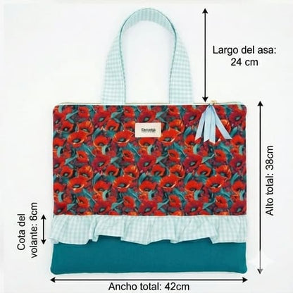 Bolso Cuquito con Amapolas y Volante artesanal con estampado floral hecho a mano