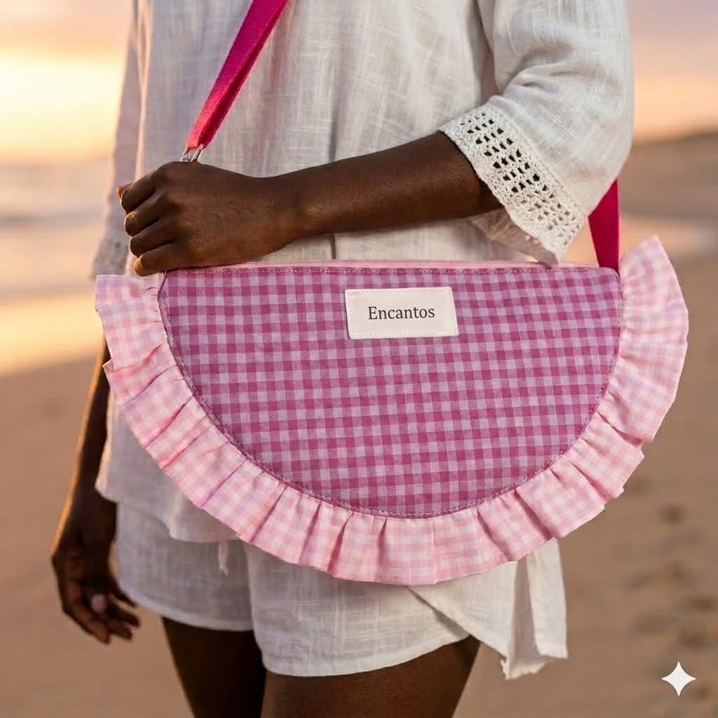Bolso Media Luna Vichy Rosa y Morado 