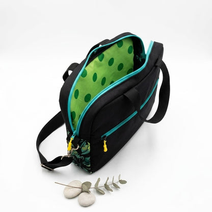 Bolso Laptop Hojas Tropicales Verde Negro hasta 15" Artesanal | Encantos