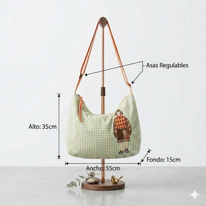 Medidas del Bolso Saco Vichy Verde Menta Artesanal | Encantos